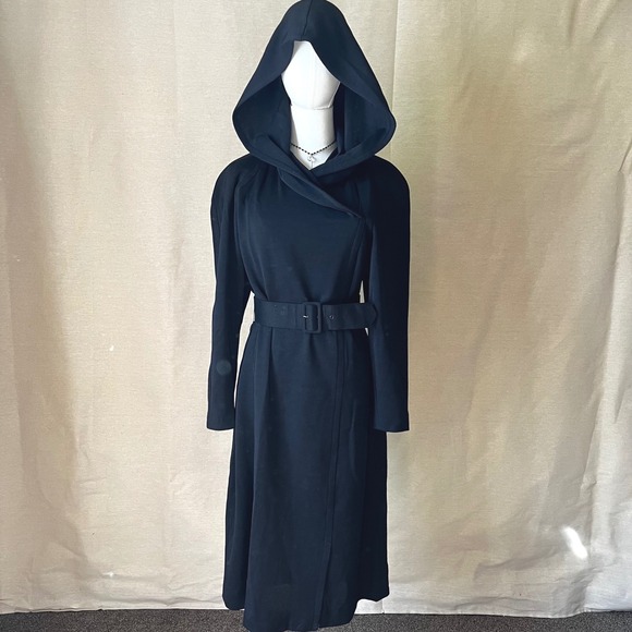 Vintage Gaston Jaunet Paris Black Wool Hooded Pullover Dress 38 US 8 France 80s - Picture 11 of 11
